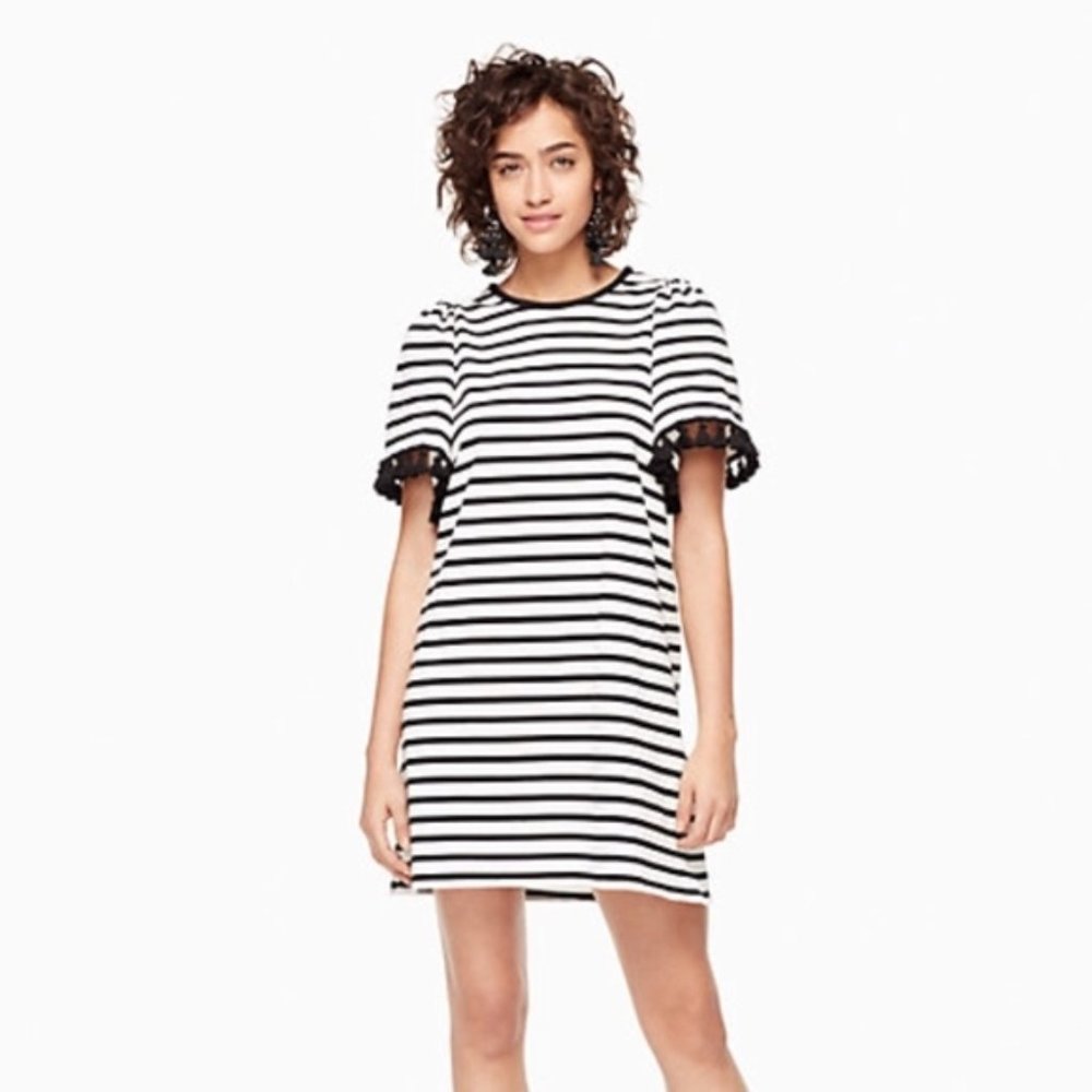 Kate Spade Broome Street Stripe Flutter Dress Lg